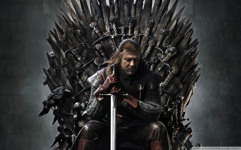 Eddard Stark sentado no Trono de Ferro, em "Game of Thrones"
