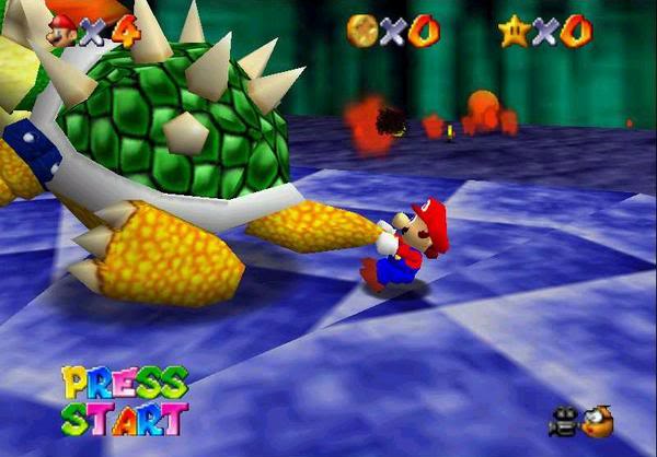 Mario lutando contra Bowser em Super Mario 64